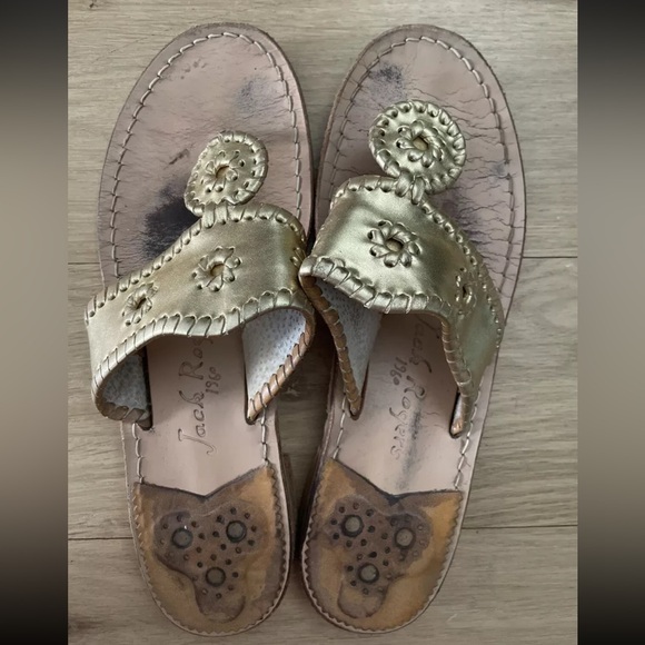 Gold With Gold Whipstitch Jack Rogers Sandals - Size 9 - Picture 1 of 2
